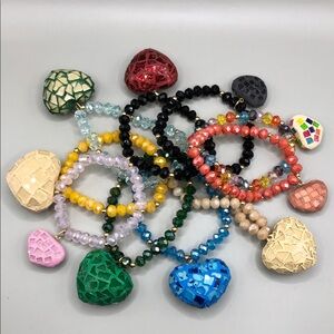 Bundle 10 faceted crystal glass chunky puff heart charm roll on bracelets layer